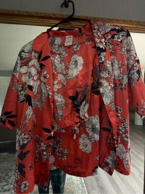 Secret Treasures Coral Floral Satin Pajama Set